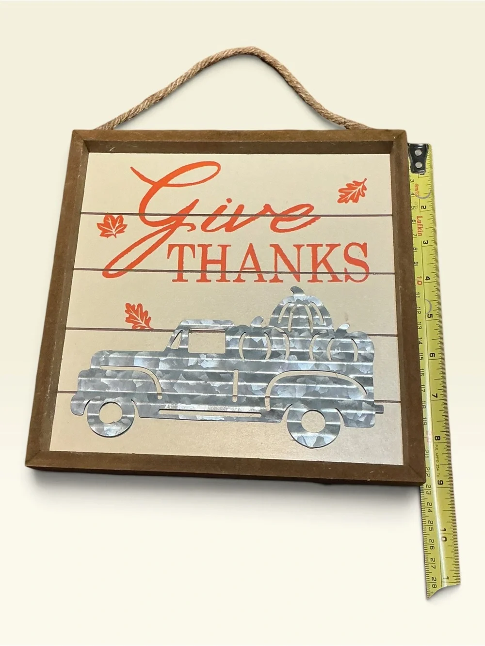 💟Give Thanks Wall Sign - Orange and Silver Autumn Decor